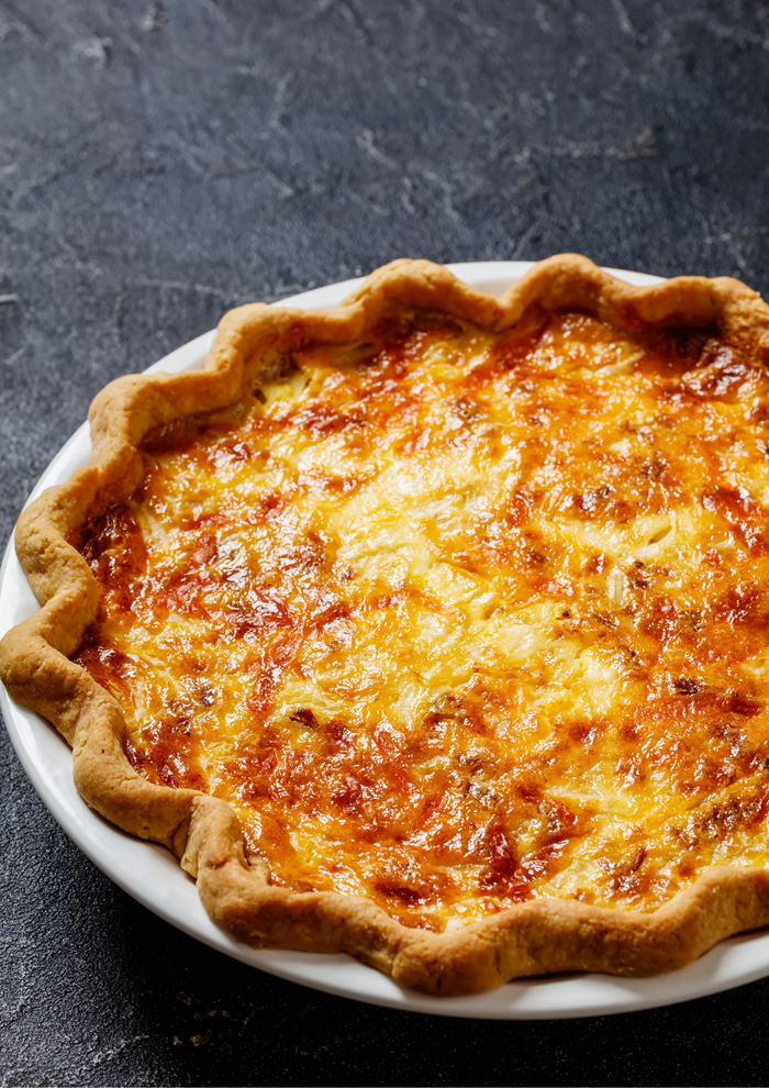 A golden Shakshuka quiche mixed all in with a golden crust