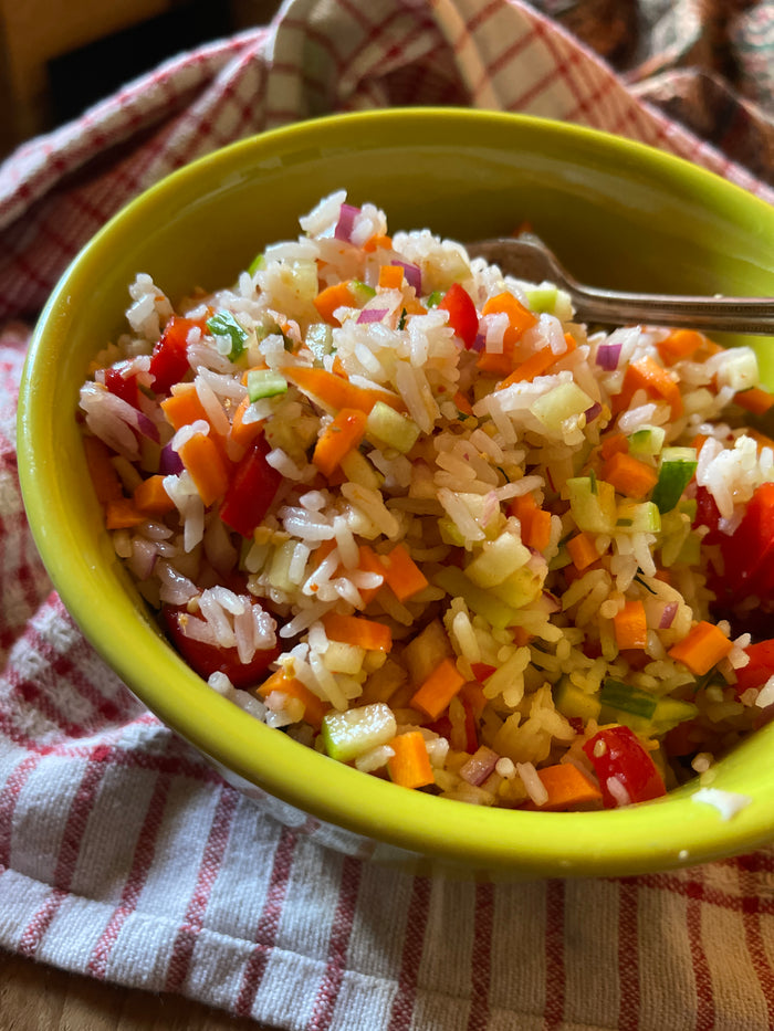 Summer Rice Salad with Korean BBQ Dressing